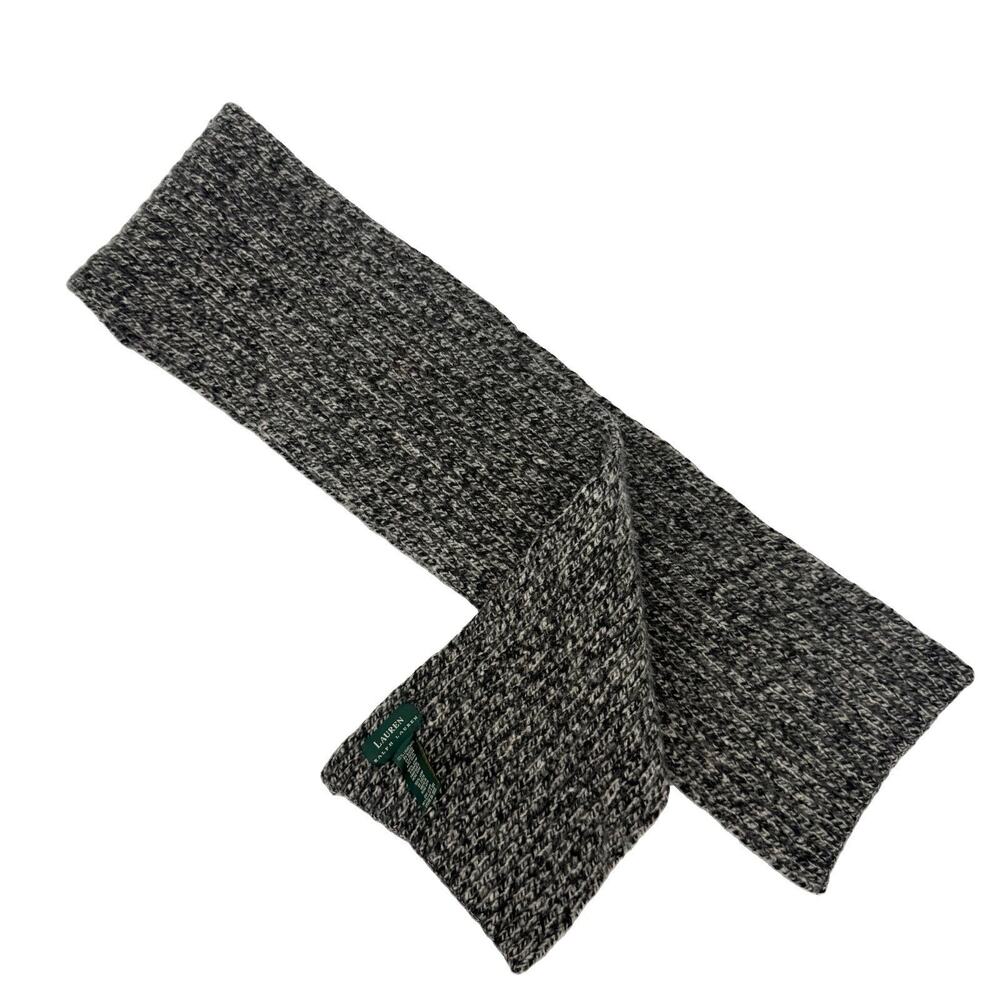 Lauren Ralph Lauren 100% Lambswool Knit Scarf Black Gray Ivory 60” Classic VTG